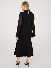 Pie Crust Neck Top With Lace Sleeves