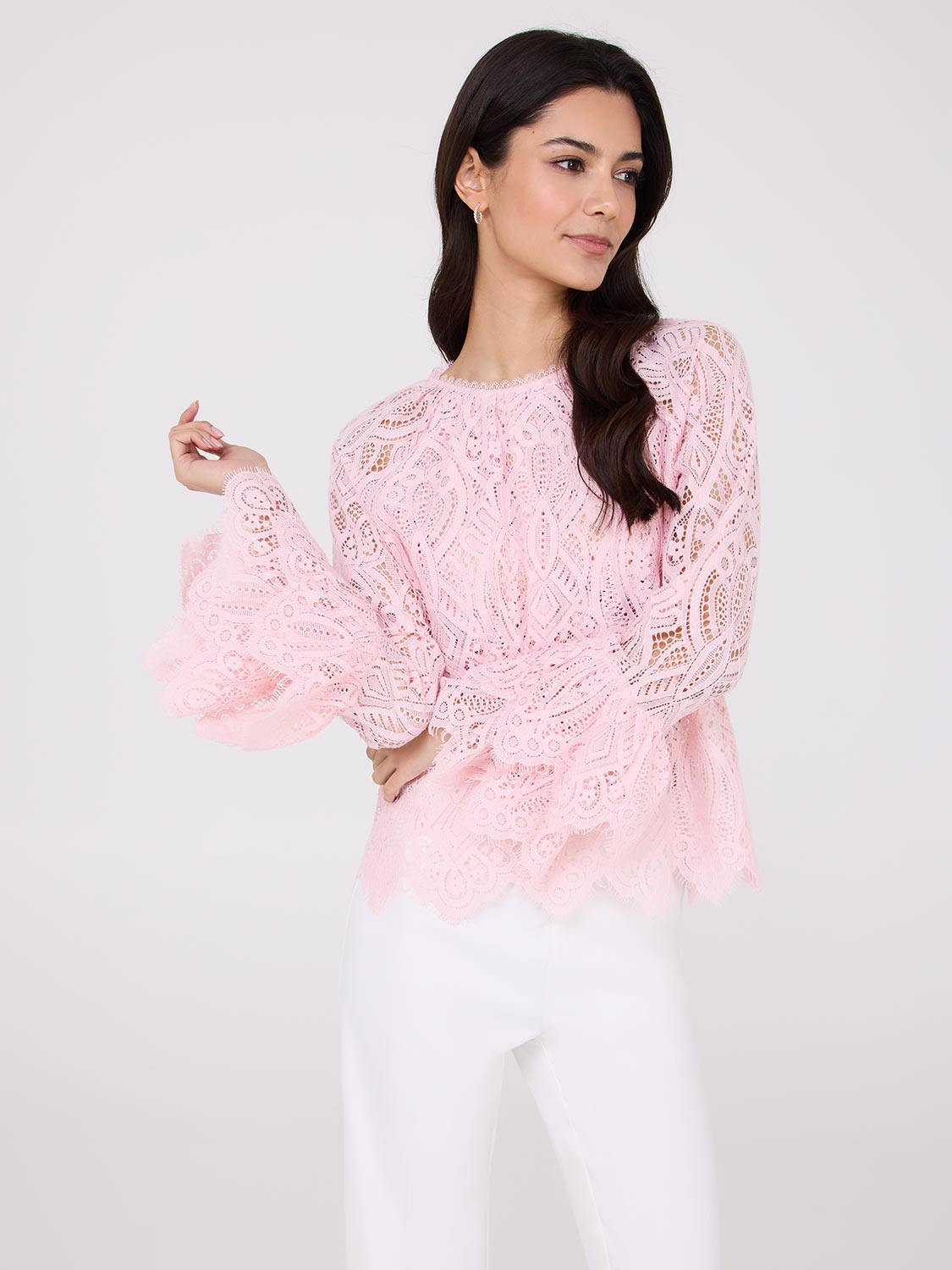 Lace Top With Scalloped Ruffle Details