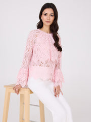 Lace Top With Scalloped Ruffle Details
