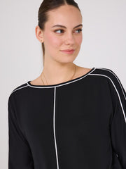 Contrast Piping Boat Neck Top