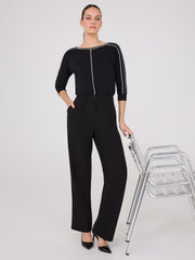 Contrast Piping Boat Neck Top