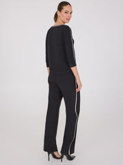 Contrast Piping Boat Neck Top