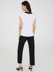 Contrast V-Neck Crepe Knit Top