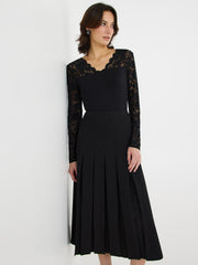 Scallop V-Neck Top With Lace Sleeves