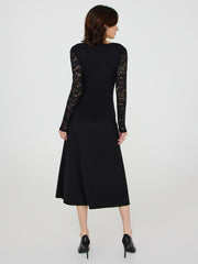 Scallop V-Neck Top With Lace Sleeves