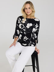 Floral Print Bow-Tie Sleeve Top