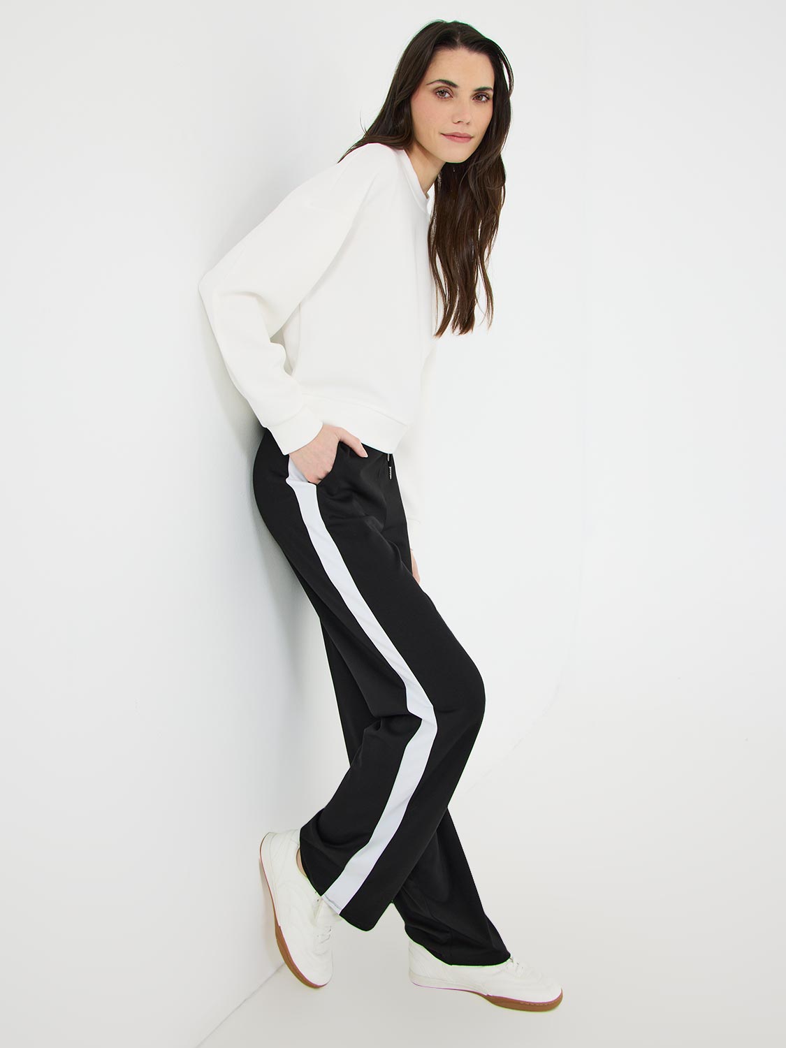 Contrast Side Band Wide-Leg Pants