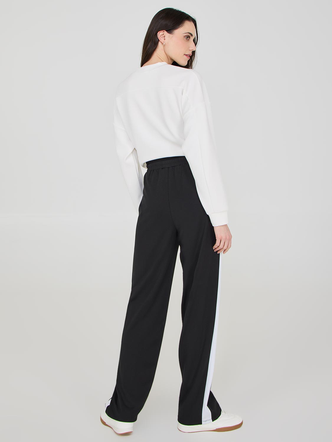 Contrast Side Band Wide-Leg Pants