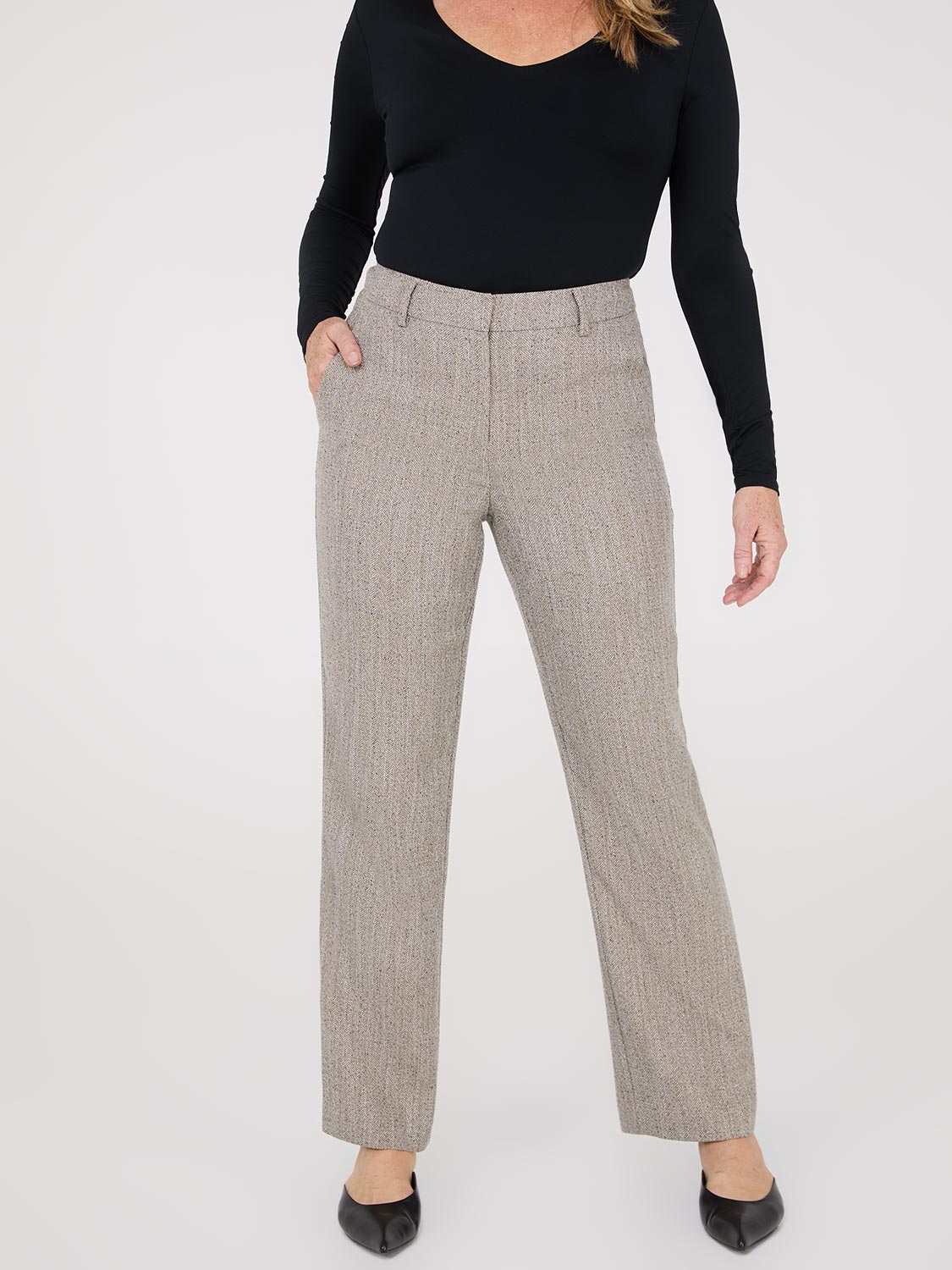 Herringbone Straight Leg Pants