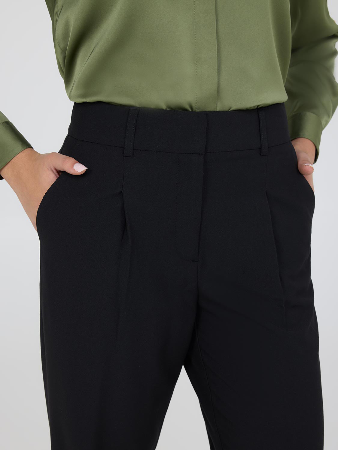 High-Rise Wide-Leg Pleated Pants