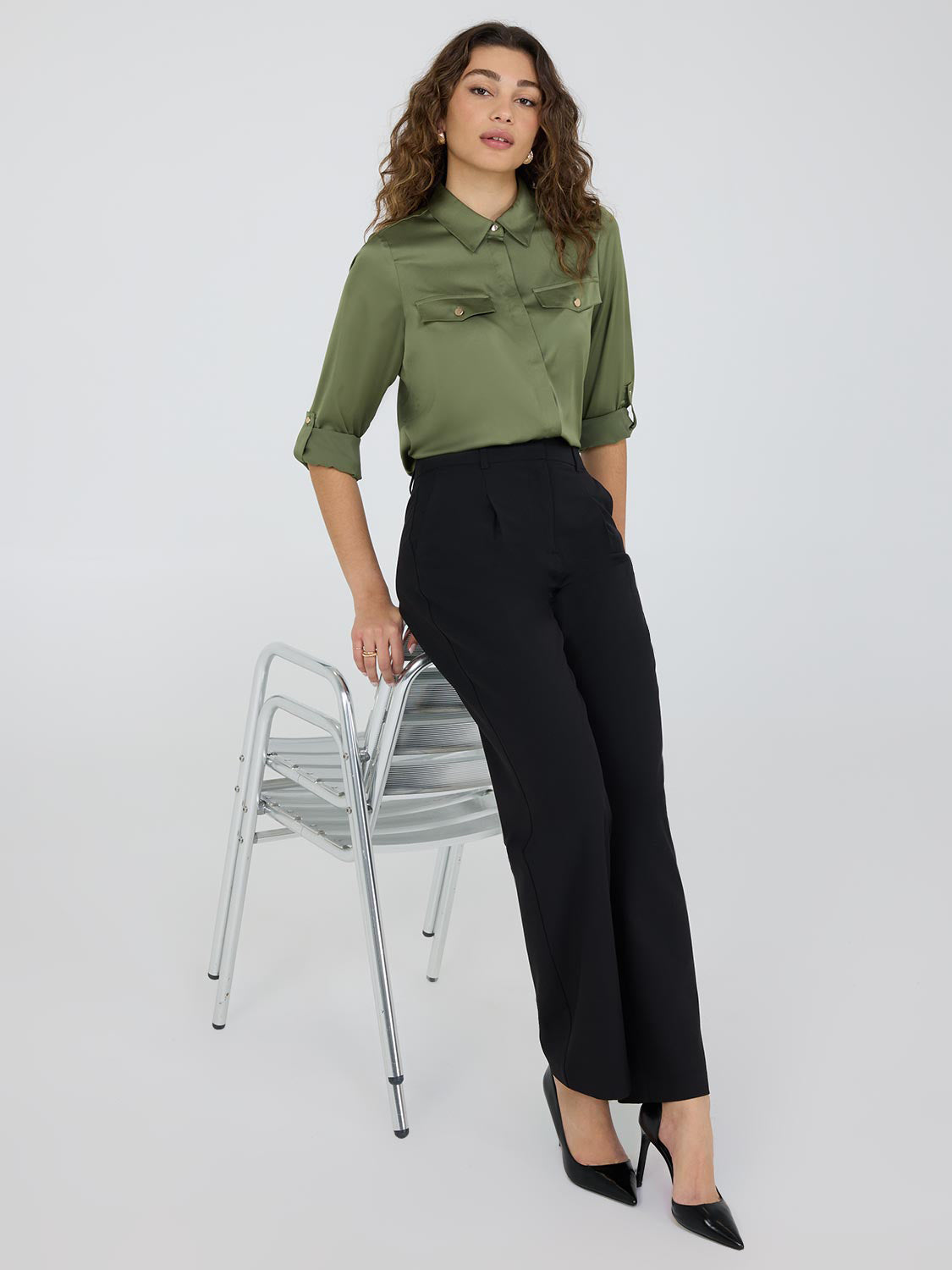 High-Rise Wide-Leg Pleated Pants