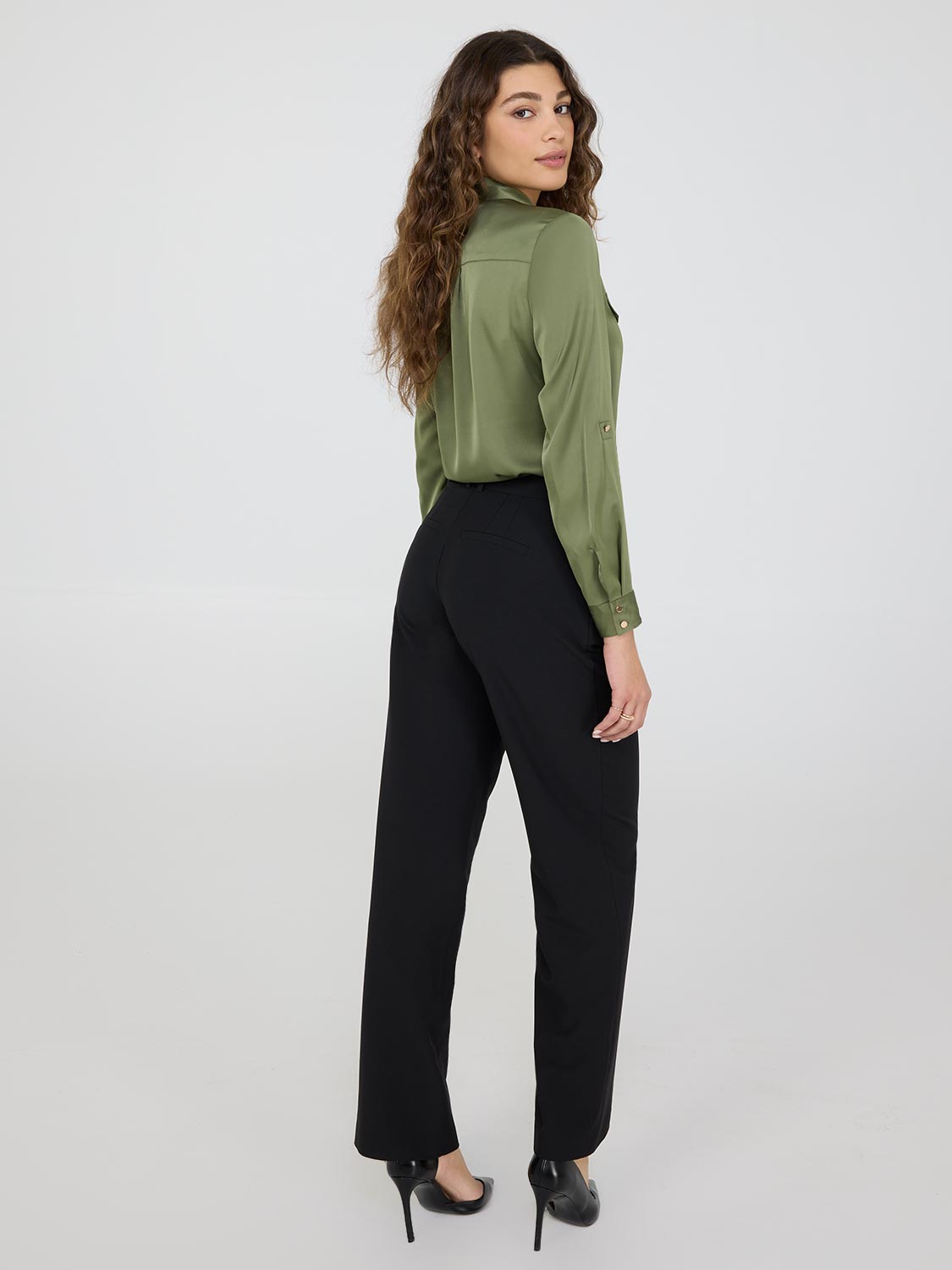 High-Rise Wide-Leg Pleated Pants