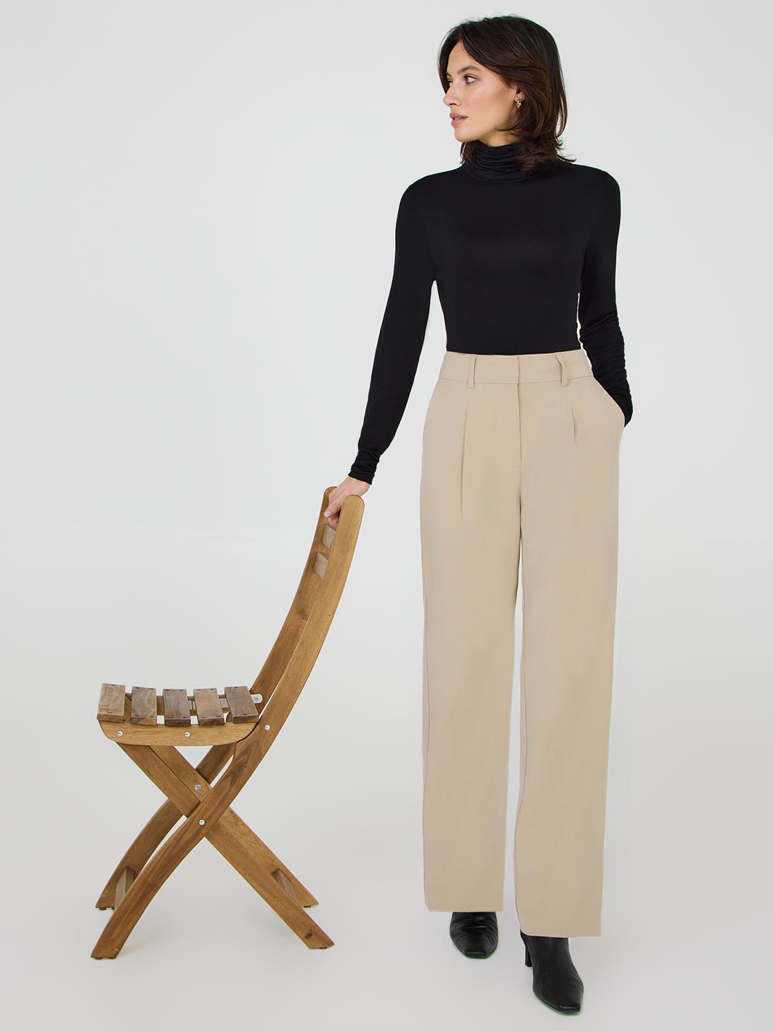 High-Rise Wide-Leg Pleated Pants