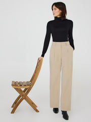 High-Rise Wide-Leg Pleated Pants