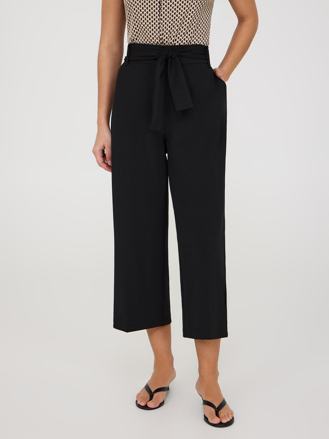 Crepe Gaucho Pants With Sash