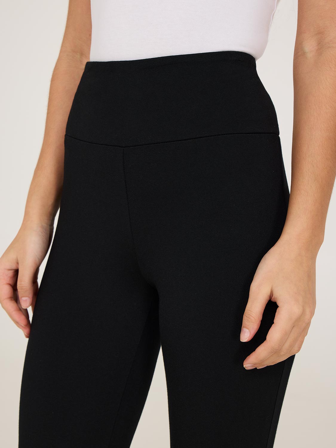 Wide Waistband Capri Pants With Slit Hem