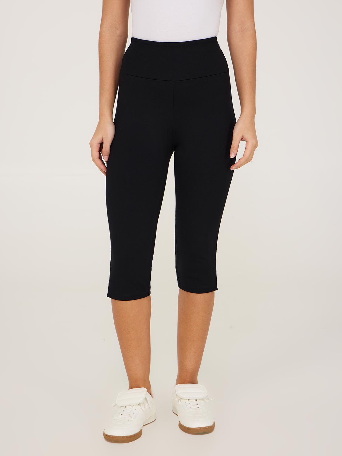 Wide Waistband Capri Pants With Slit Hem