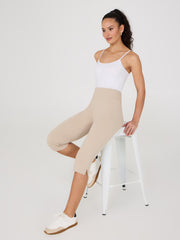 Wide Waistband Capri Pants With Slit Hem
