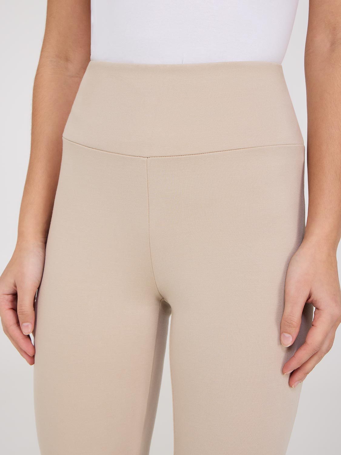 Wide Waistband Capri Pants With Slit Hem