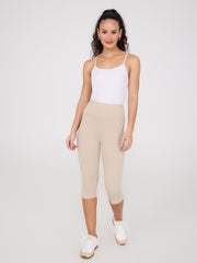 Wide Waistband Capri Pants With Slit Hem