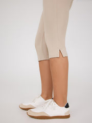 Wide Waistband Capri Pants With Slit Hem