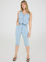 Front Pintuck Denim Capri Pants