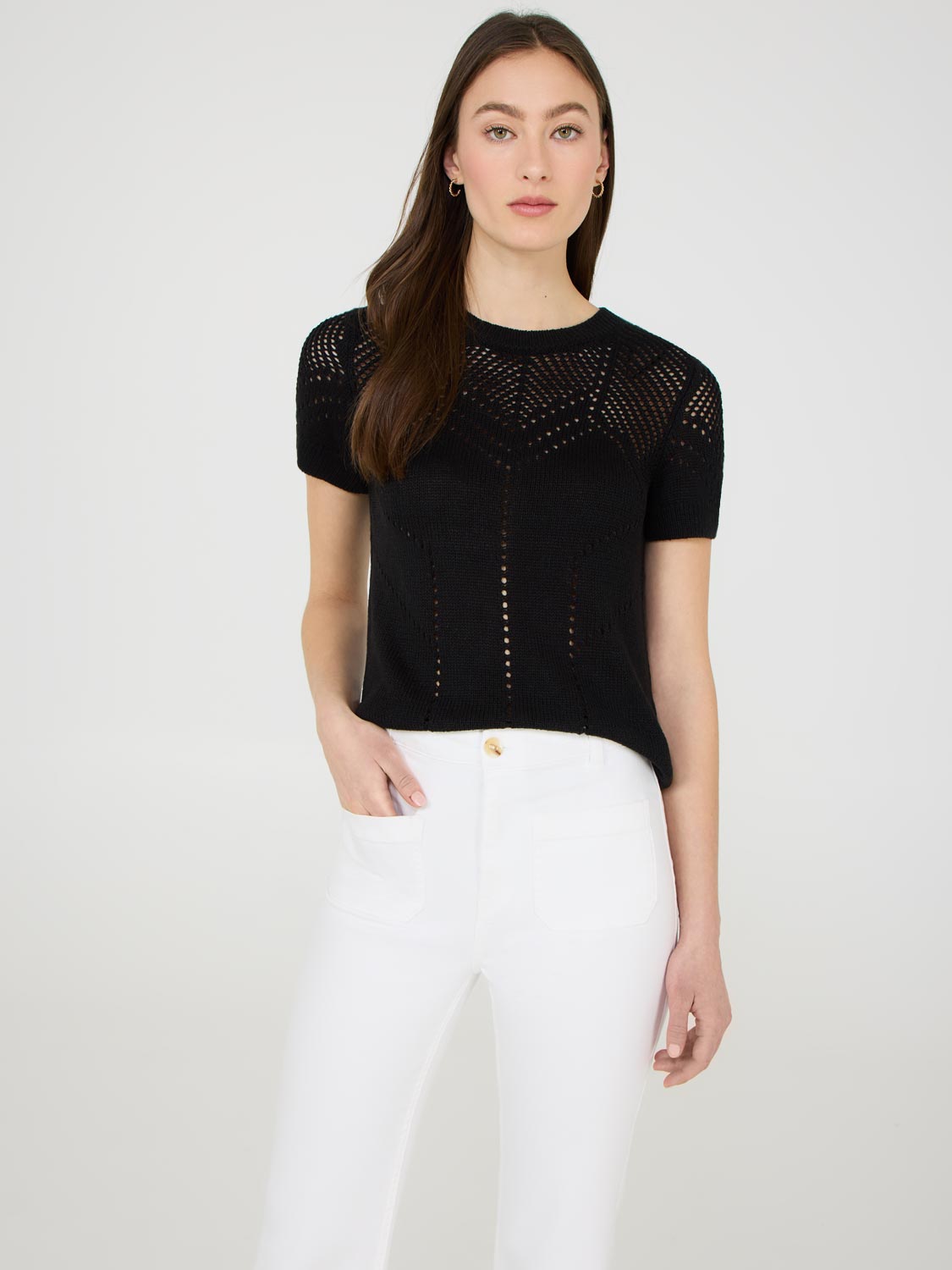 Short Sleeve Pointelle Sweater