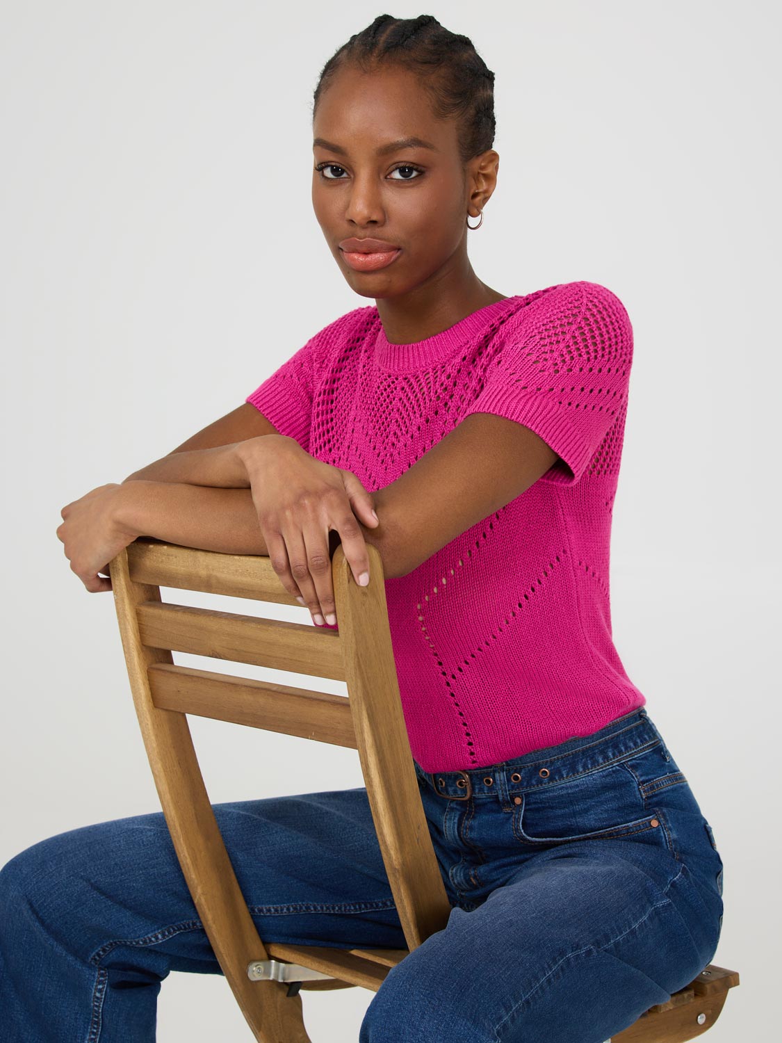 Short Sleeve Pointelle Sweater