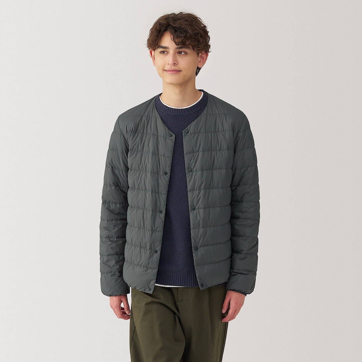 Lightweight Pocketable Collarless Down Puffer Jacket