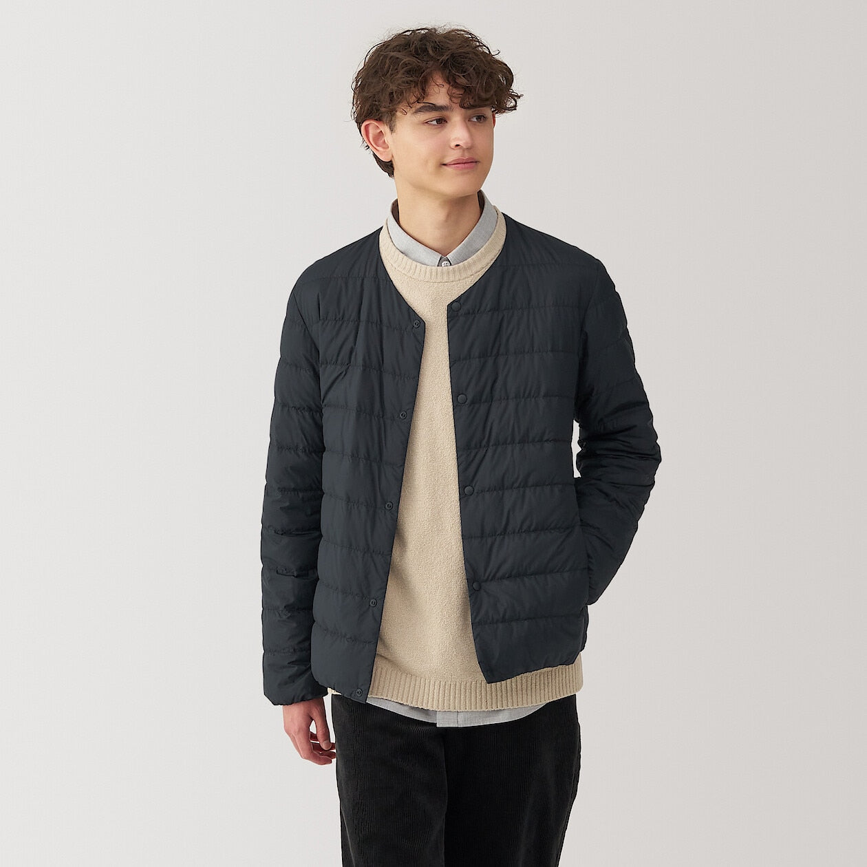 Lightweight Pocketable Collarless Down Puffer Jacket