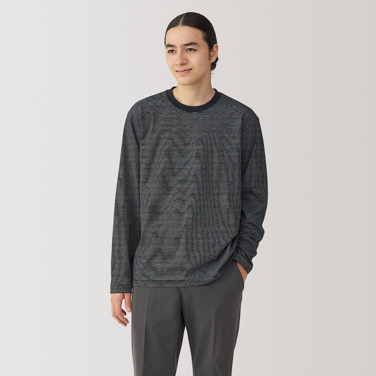 Jersey Striped Crewneck Striped Long Sleeve T-Shirt