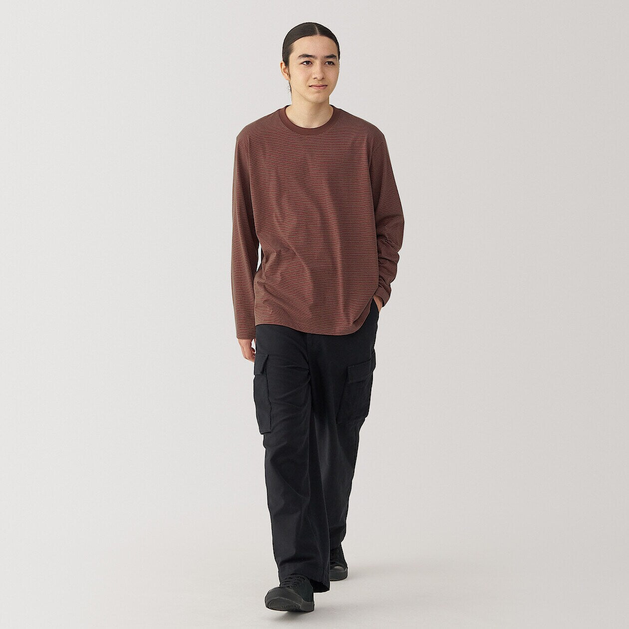 Jersey Striped Crewneck Striped Long Sleeve T-Shirt