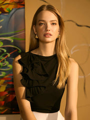 Sleeveless Ruffle Front Top