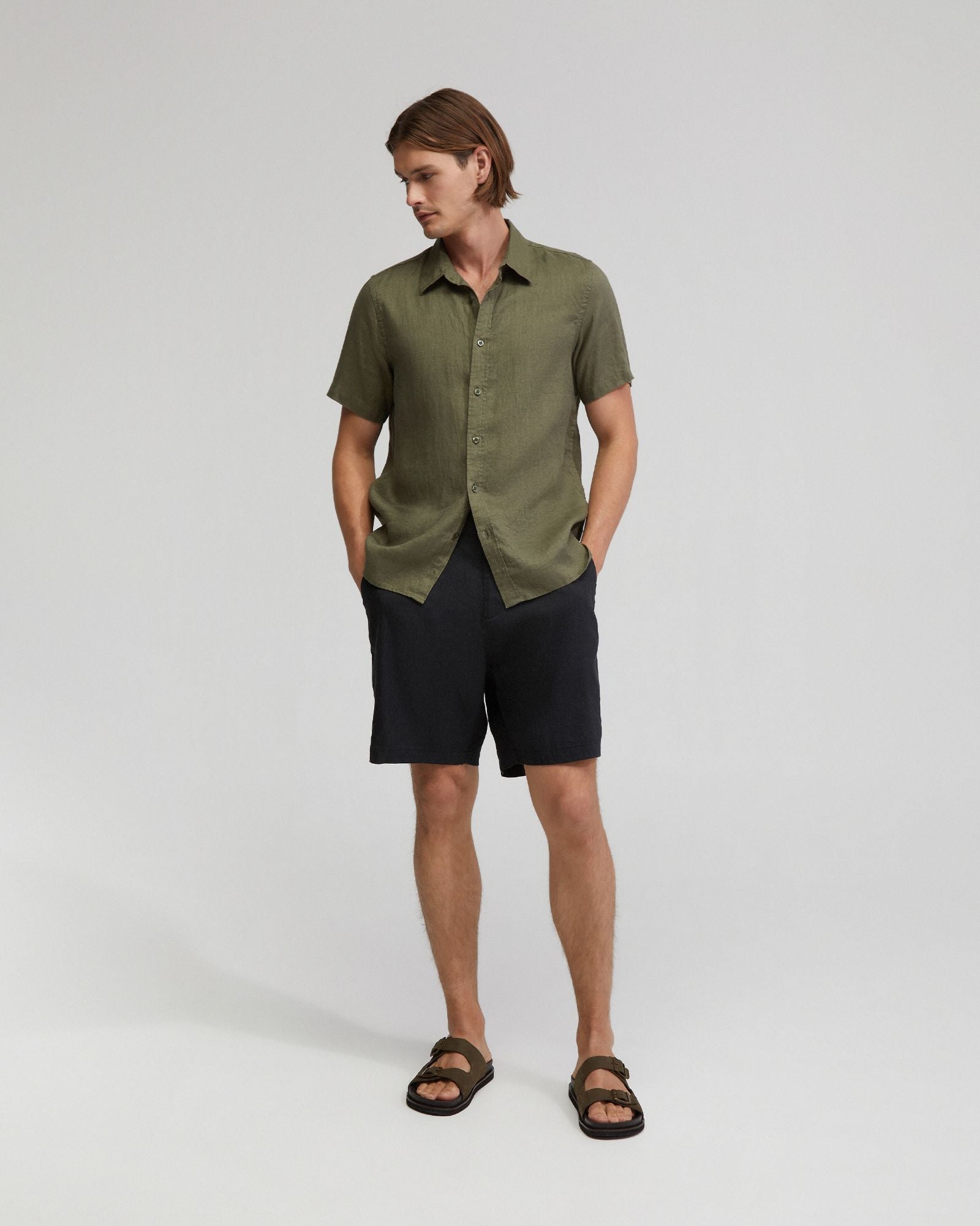 Rocco Zip Front Linen Blend Shorts