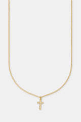 Micro Polished Cross Cuban Necklace - 15mm - Gold