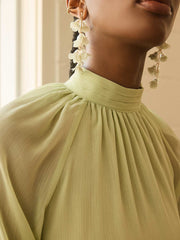 Mock Neck Chiffon Blouse With Ruffle Details
