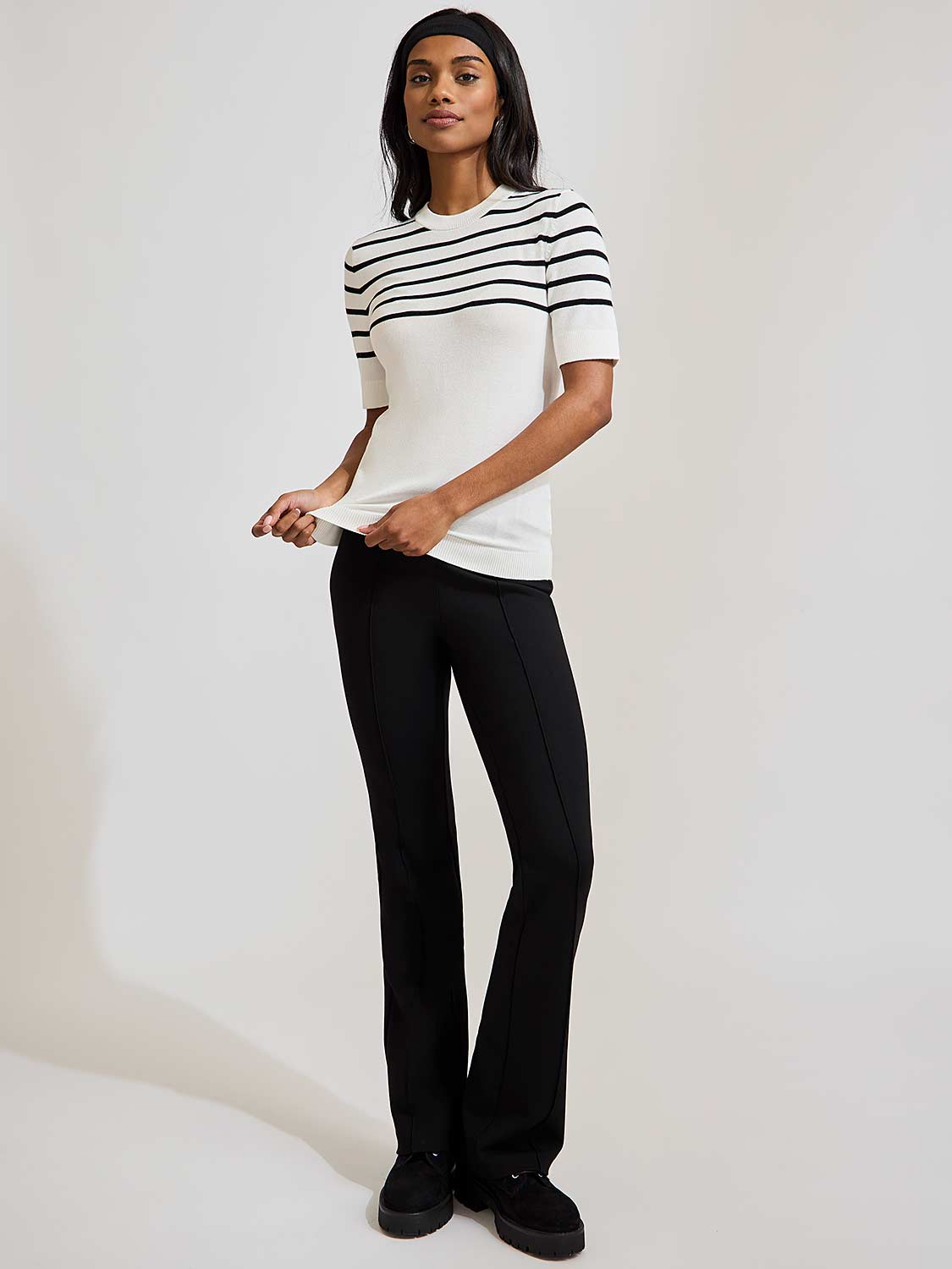 Pintuck Front Flare Leg Pants